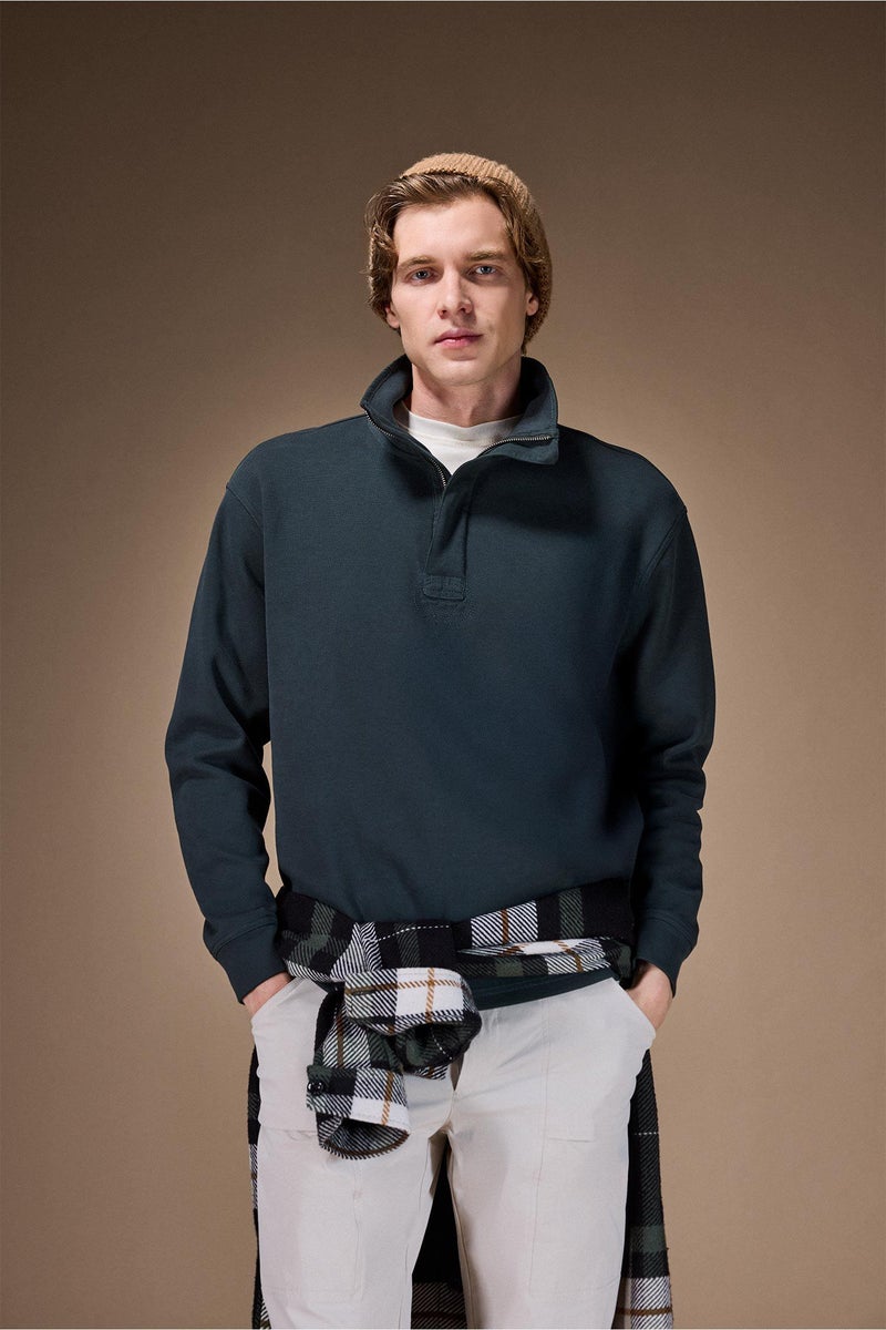 DeFacto Green Man Regular Fit Zip-Up Sweatshirt Casual - Image 3